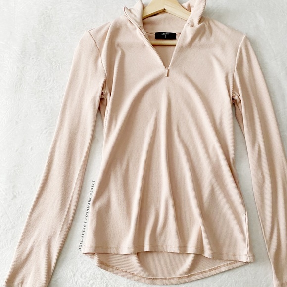 T by Tahari Pale Pink Ribbed Mick Neck Pullover Top - Picture 2 of 13